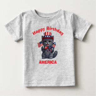 Camisa Infantil Patriótica de Gatinho Russian Blue