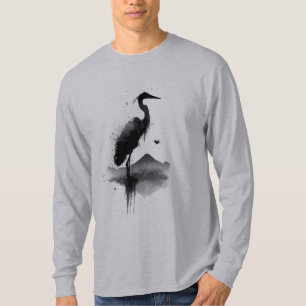 Camisa Japonesa Sumi-e Grou Zen Manga Longa