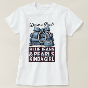 Camisa Jeans e Pérolas Azuis