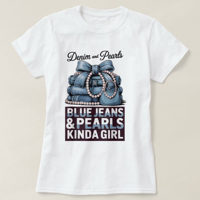 Camisa Jeans e Pérolas Azuis (Frente do Design)