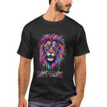 Camisa King Mode Lion, Gráfico de Leão Neon Colori