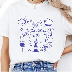 Camisa La Dolce Vita Azul Coquette Verão Italiano