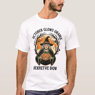 Camisa Laranja Outubro Vintage Witch Pumpkin Aware