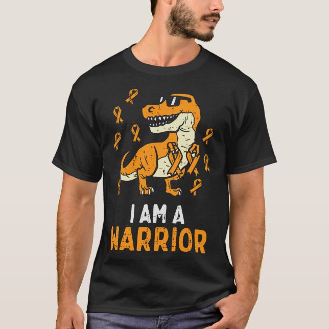 Camisa Laranja TRex Eu Sou Um Guerreiro Leucemia (Frente)