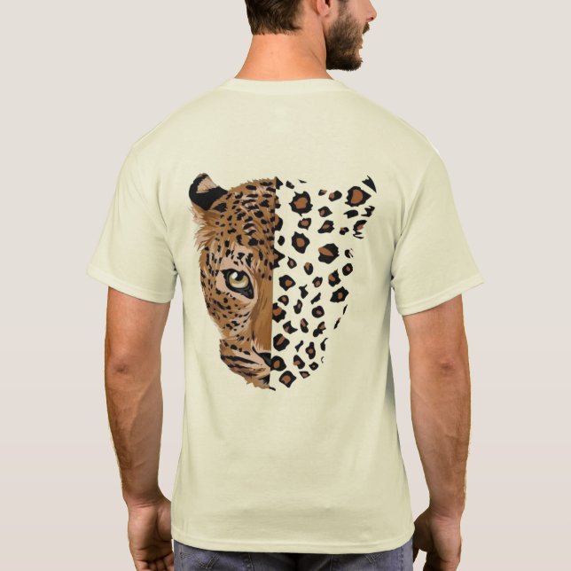 Camisa Leve com Estampa Dividida de Cara de Leopar (Verso)