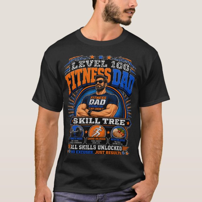 Camisa Level 100 Fitness Dad – Skill Tree Gym Dad  (Frente)