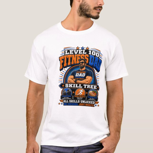 Camisa Level 100 Fitness Dad – Skill Tree Gym Dad  (Frente)