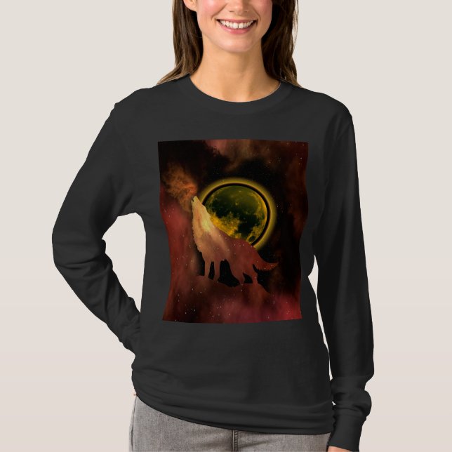 CAMISA LOBO UIVANDO NA GALÁXIA DA LUA NO ESPAÇO (Frente)