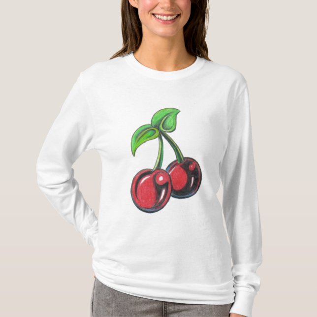 Camisa longa da Capa T da cereja (Frente)