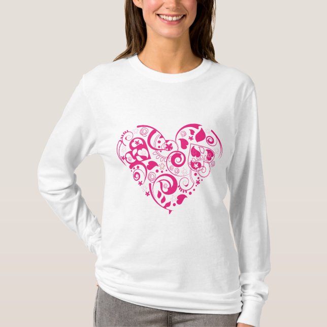 Camisa longa da luva das senhoras com coração (Frente)