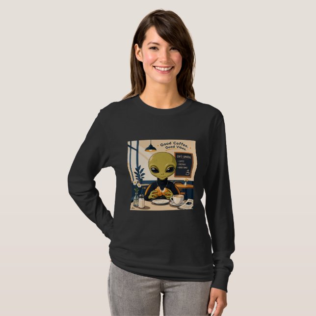 Camisa Manga Longa Alien Coffee Good Vibes (Frente Completa)