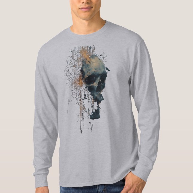 Camisa Manga Longa Arte Digital Crânio Circuito Ab (Frente)