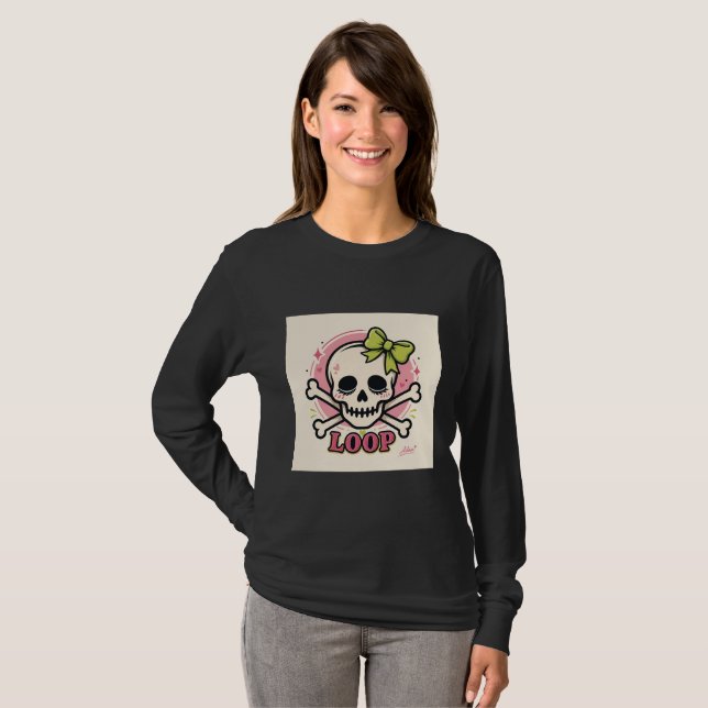 Camisa Manga Longa Caveira Laço Fofo (Frente Completa)