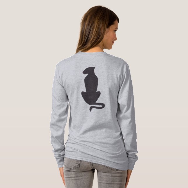 Camisa manga longa cinza silhueta de gato preto fe (Parte Traseira Completa)