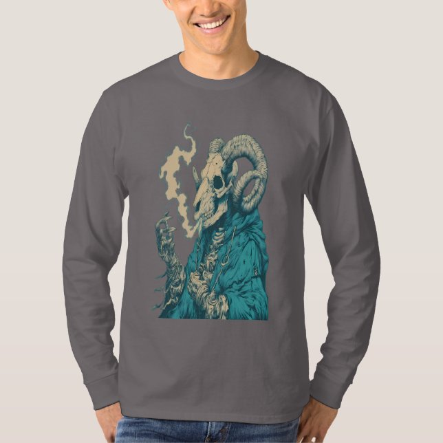 Camisa Manga Longa Crânio de Carneiro Fumando Ocul (Frente)