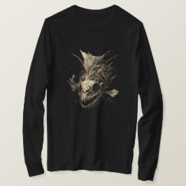 Camisa Manga Longa Escura Grunge Crânio de Peixe P
