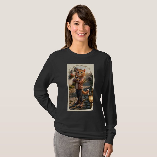 Camisa Manga Longa Gato Laranja Jaqueta de Couro (Frente Completa)