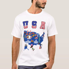 Camisa mapa dos EUA Símbolos americanos Mapa dos E