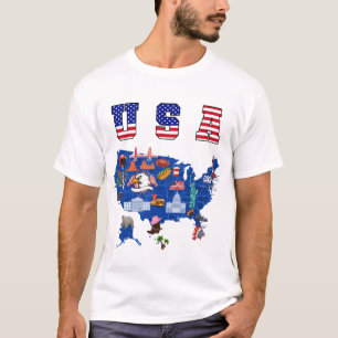 Camisa mapa dos EUA Símbolos americanos Mapa dos E