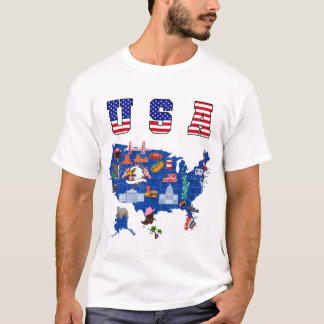 Camisa mapa dos EUA Símbolos americanos Mapa dos E