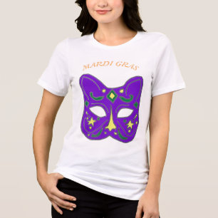 Camisa Mardi Gras Máscara de Gato Veneziana Roxa