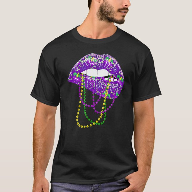 Camisa Mardi Gras Para Mulheres Lábios Rainhas Car (Frente)