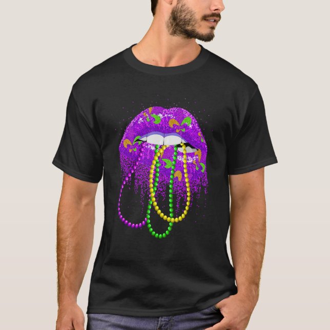 Camisa Mardi Gras Para Mulheres Lábios Rainhas Car (Frente)