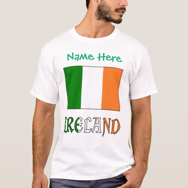 Camisa masculina da bandeira da Irlanda com nome p (Frente)