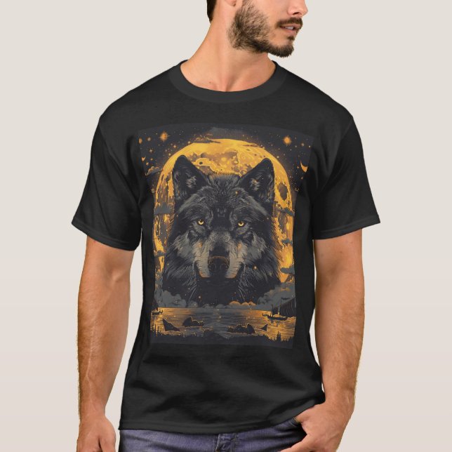Camisa masculina de design de lobo Tshirt com lobo (Frente)