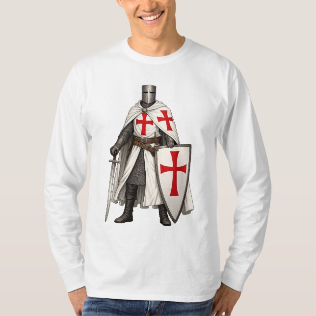 Camisa masculina de manga longa Templar Knight Cru (Frente)