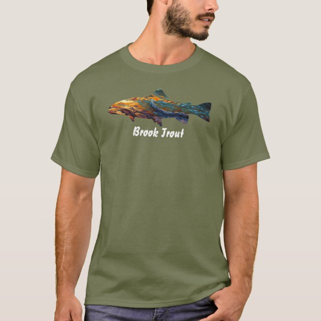 Camisa masculina de pesca com mosca de truta Brook (Frente)