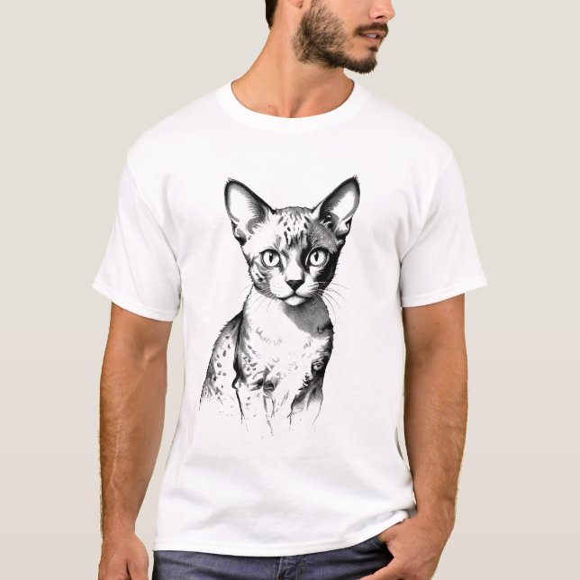 Camisa Masculina Esboço de Gato Devon Rex (Frente)