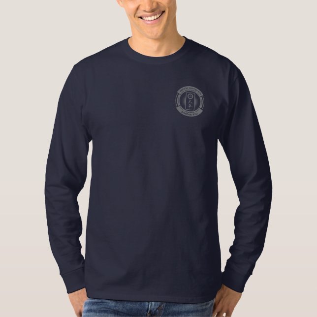 Camisa masculina PJK Navy manga longa / logotipo & (Frente)
