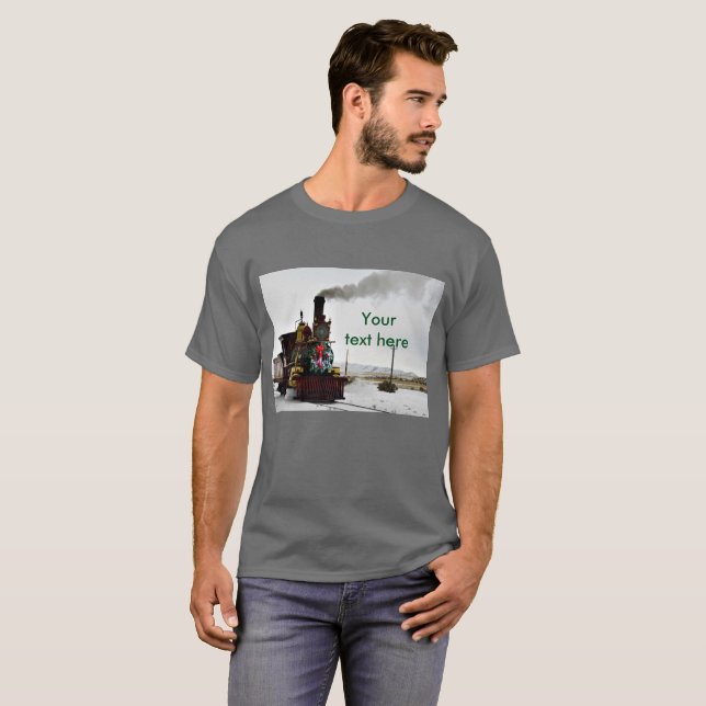 Camisa masculina Trem Vintage com Coroa de Natal (Frente Completa)