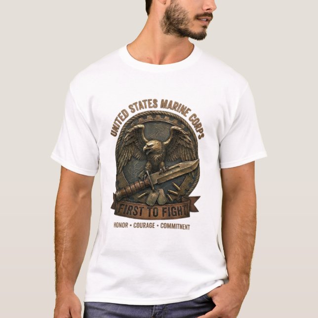 Camisa masculina USMC First to Fight Eagle e Comba (Frente)