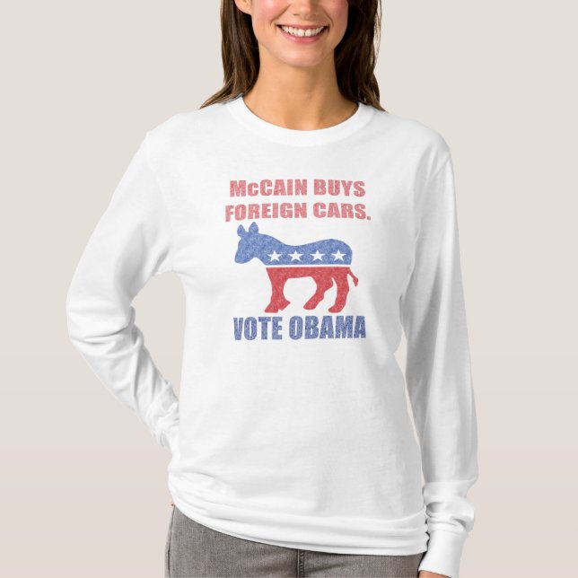 Camisa McCain Compra Carros Estrangeiros Vote Obam (Frente)