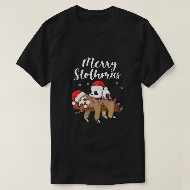 Camisa Merry Slothmas Natal Pijama para Sloth Pand (Frente do Design)
