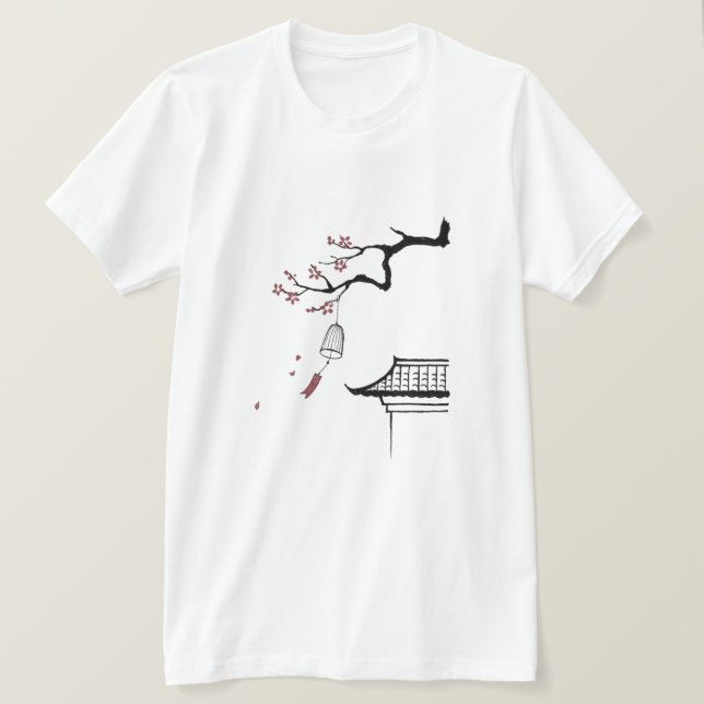 Camisa Minimalista com Paisagem Serena do Templo A (Frente do Design)