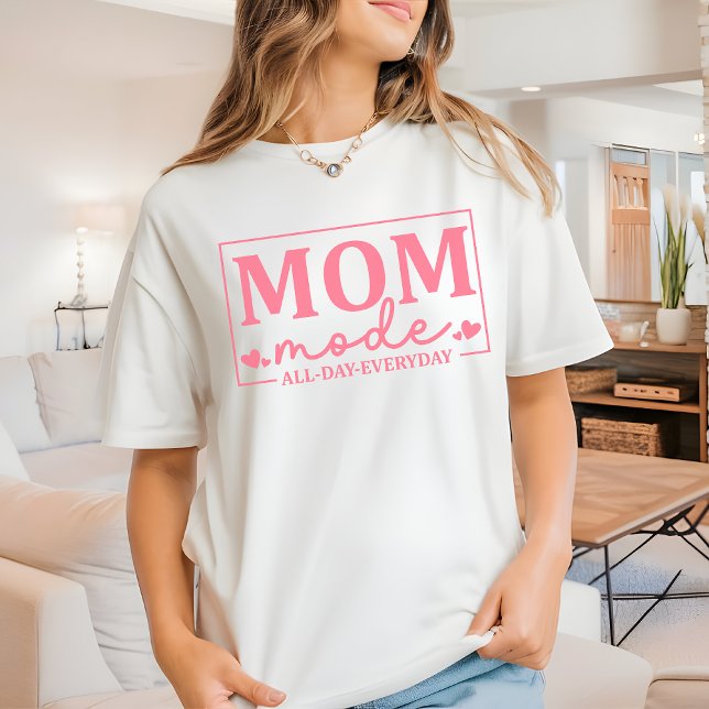 Camisa Modo Mamãe o Dia Inteiro Todos os Dias, Pre (mom mode shirt, mom mode all day everyday, mama t-shirt, pink mom shirt, mothers day gift)