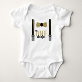 Camisa Mr ONEderful Birthday em Preto e Dourado Fa