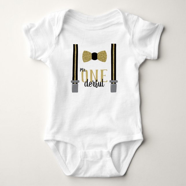 Camisa Mr ONEderful Birthday em Preto e Dourado Fa (Frente)