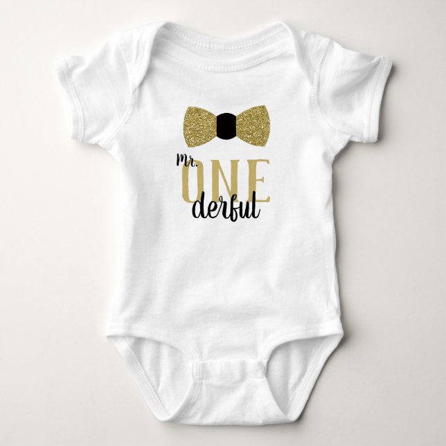 Camisa Mr ONEderful de Aniversário em Preto e Dour (Frente)