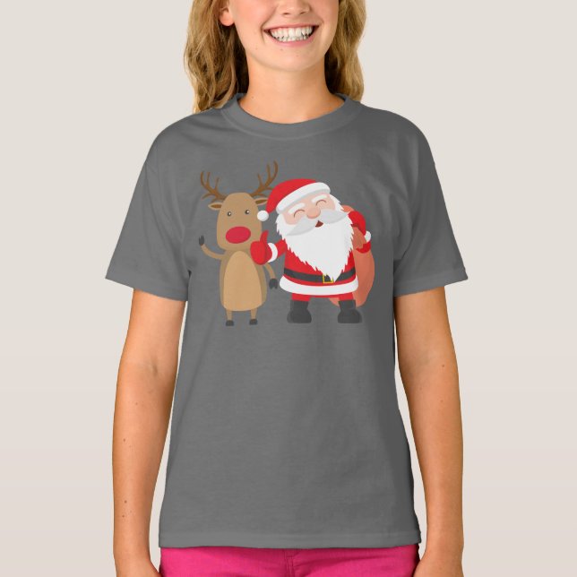 Camisa muito bonito de Papai Noel e de rena | (Frente)