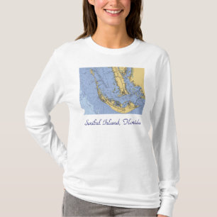 Camisa náutica da carta da ilha de Sanibel,