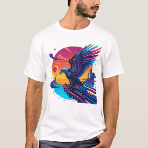 Camisa Neon Eagle Synthwave Retro Sunset Cyber Art