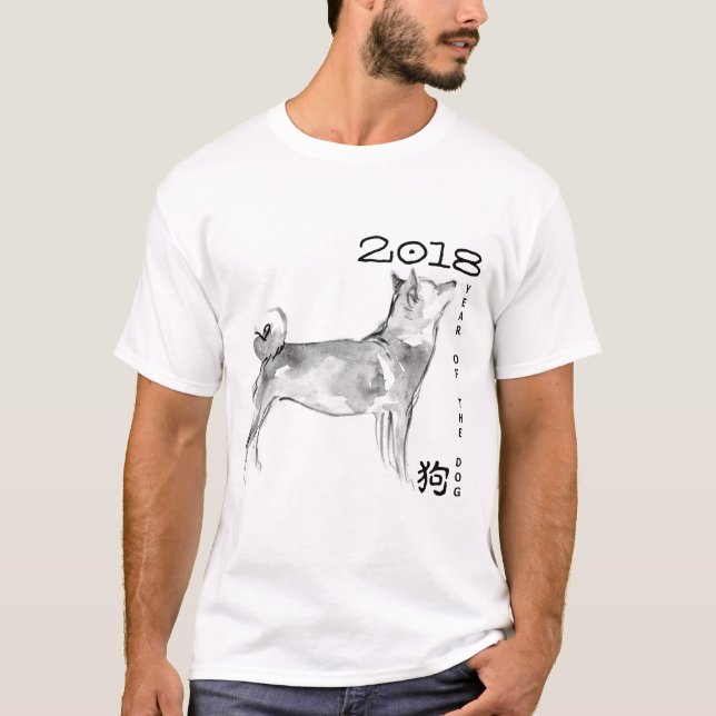 Camisa original do branco do ano 2018 do cão da (Frente)