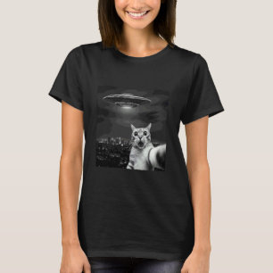 Camisa OVNI Selfie de Gato Engraçado Invasão Alien