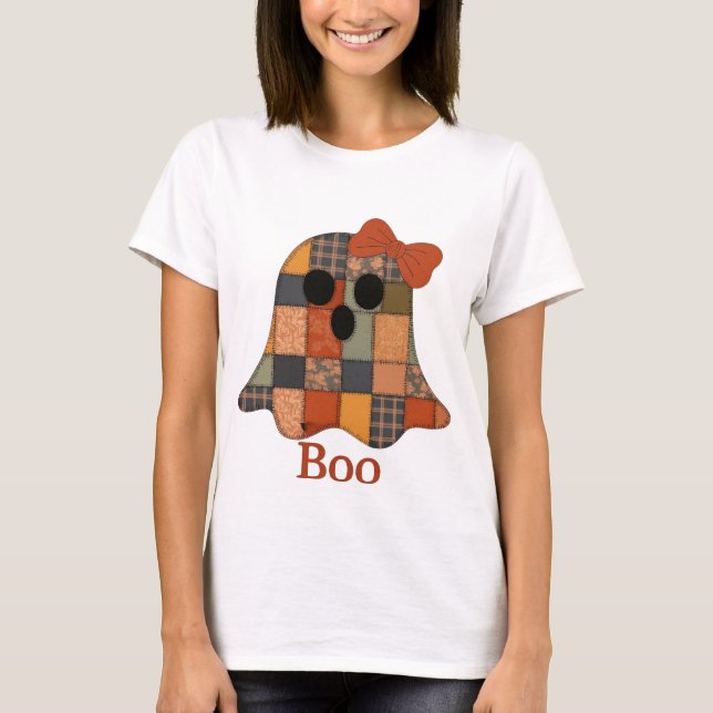 Camisa Patchwork Ghost BOO, Fantasma de Halloween  (Frente)
