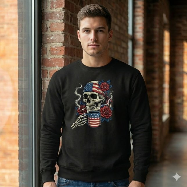 Camisa Patriot Skull Coffee & Cigarette USA Flag (Criador carregado)
