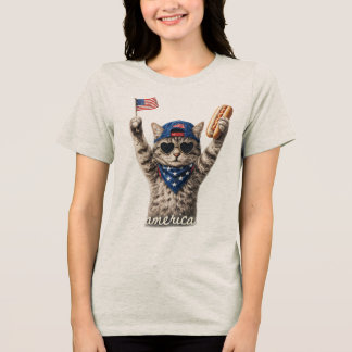 Camisa Patriótica de Gato para Mulheres Camisa de